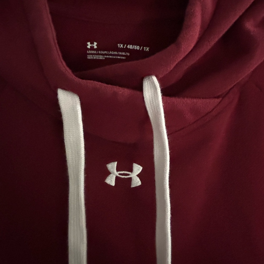Under Armour Burgundy Hoodie with White Logo and Drawstrings